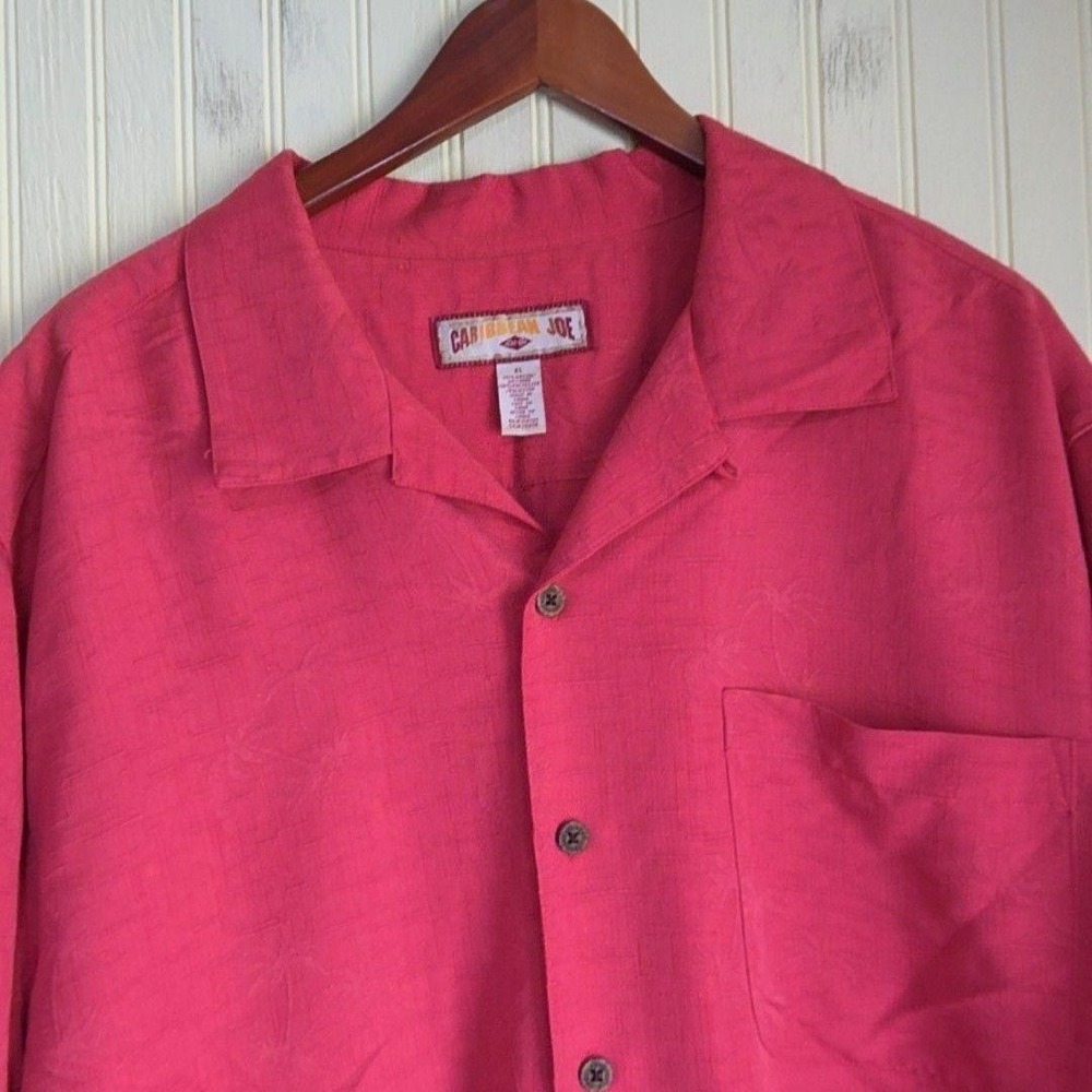 Caribbean Joe Shirt Mens‎ XL Pink Palm Tree Tropical Hawaiian Camp Button-Up